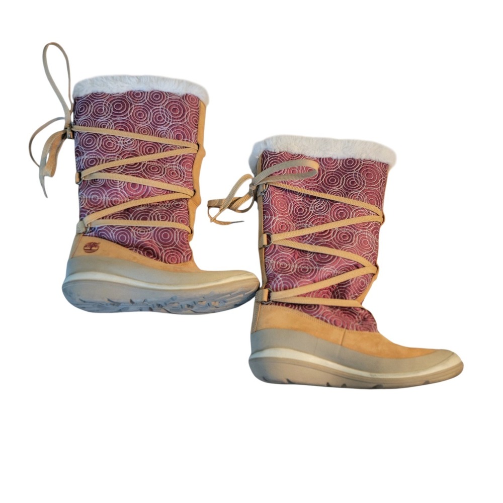 Timberland Global Journeys Winter Boots W‎ 6.5 Tan Faux Fur Circle Knit Mukluks
